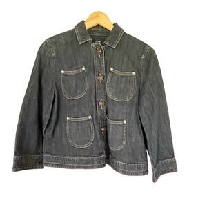 Nautica Denim Jacket Womens‎ Sz Medium 3/4 Sleeve Stretch Utility Pockets Y2K